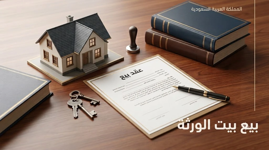 نموذج منزل وعقد بيع ومفاتيح توضح إجراءات بيع بيت الورثة في السعودية