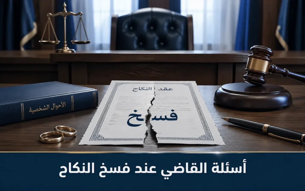 أسئلة القاضي عند فسخ النكاح في السعودية مع عقد نكاح ممزق داخل قاعة محكمة