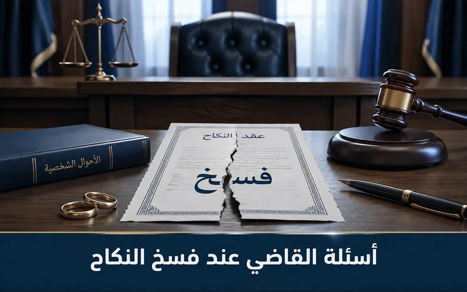 أسئلة القاضي عند فسخ النكاح في السعودية مع عقد نكاح ممزق داخل قاعة محكمة