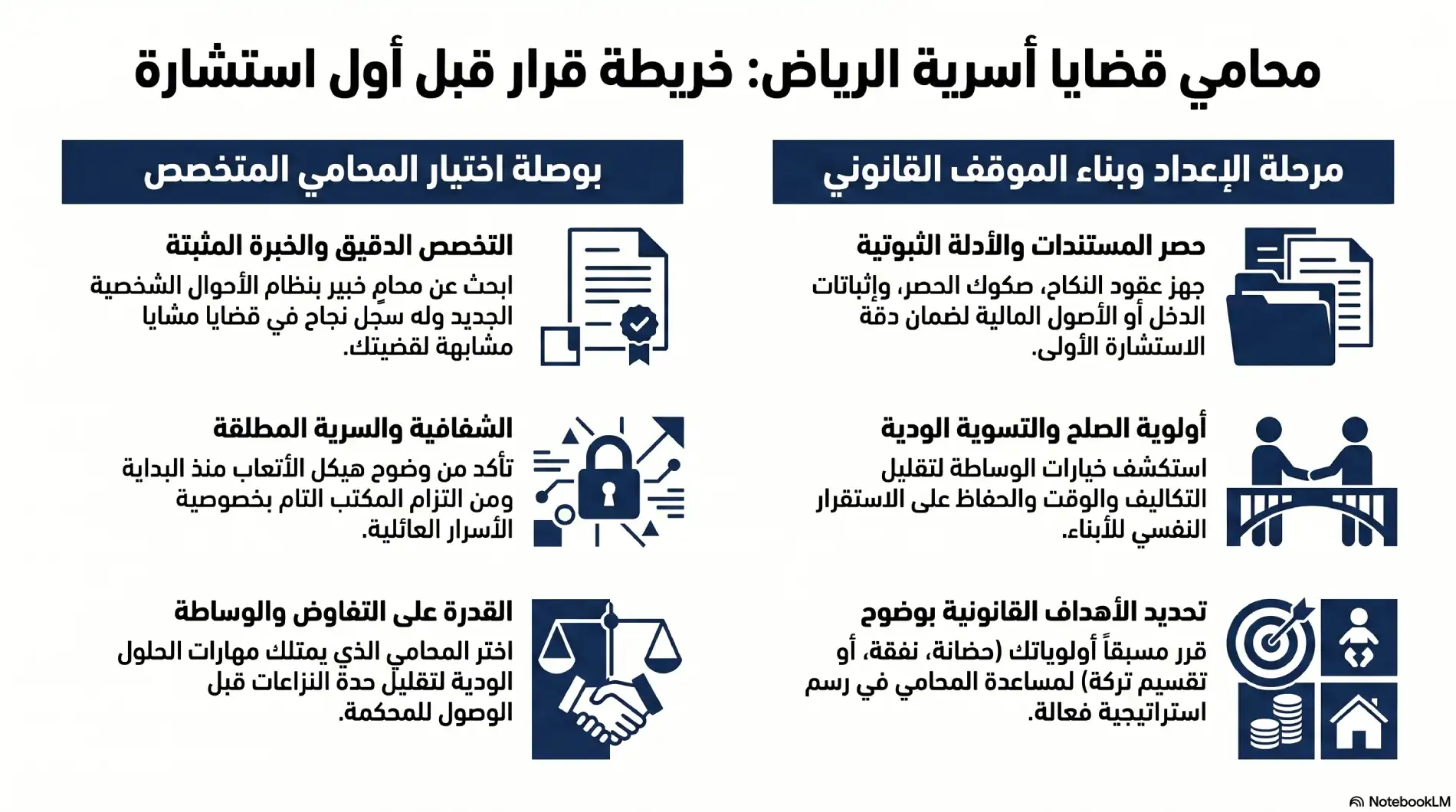 انفوغرافيك: دليل اختيار محامي قضايا أسرية الرياض